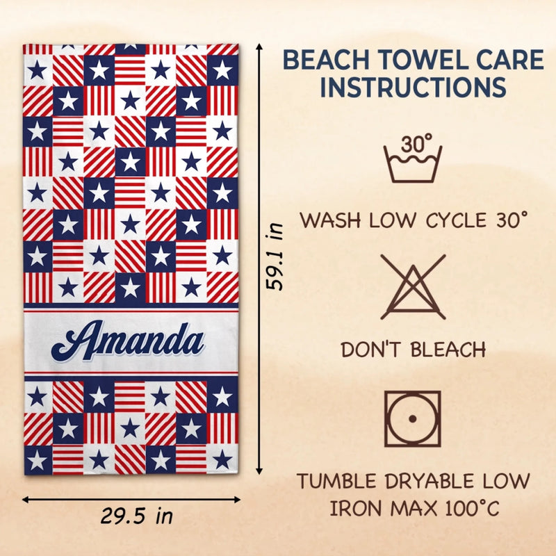Custom Beach Towel - Personalized America 250th Anniversary, Summer Vacation And Travel Gifts For Best Friends, Family - Summer Vibes USA Edition