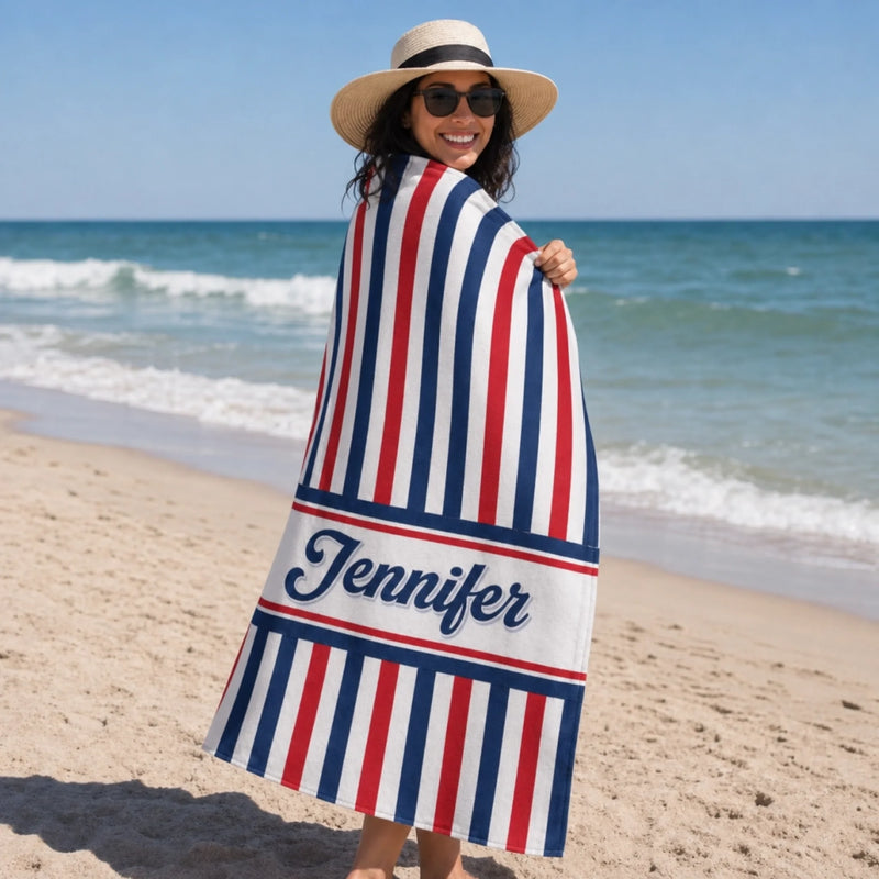 Custom Beach Towel - Personalized America 250th Anniversary, Summer Vacation And Travel Gifts For Best Friends, Family - Summer Vibes USA Edition