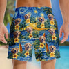 Custom Photo Tropical Hawaiian Aloha Men Beach Shorts - Personalized Summer Vacation And Travel Gifts For Dog Cat Lovers, Dog Dad And Mom, Cat Owners - Starry Nights, Puppy Days