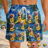 Custom Photo Tropical Hawaiian Aloha Men Beach Shorts - Personalized Summer Vacation And Travel Gifts For Dog Cat Lovers, Dog Dad And Mom, Cat Owners - Starry Nights, Puppy Days