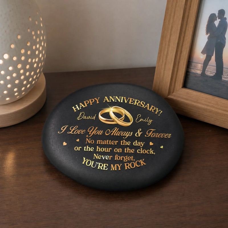 Custom Printed Rock - Personalized Anniversary Wedding Gifts For Husband And Wife, Him And Her - Happy Our Anniversary