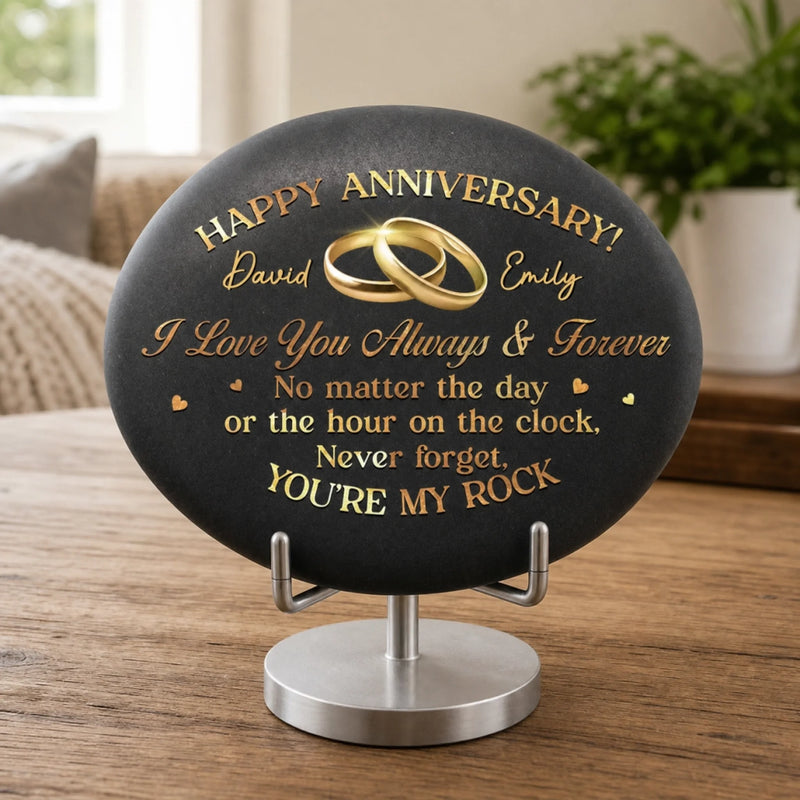 Custom Printed Rock - Personalized Anniversary Wedding Gifts For Husband And Wife, Him And Her - Happy Our Anniversary