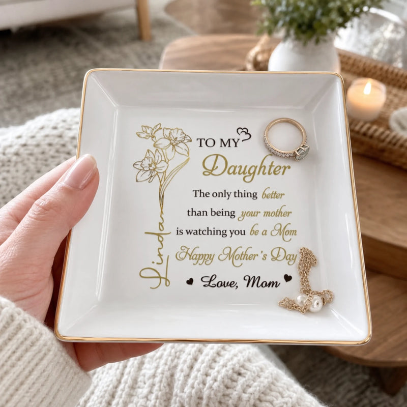 Custom Jewelry Dish - Personalized Mother's Day Birthday Gifts For Daughter - A Graceful Keepsake For Her Story