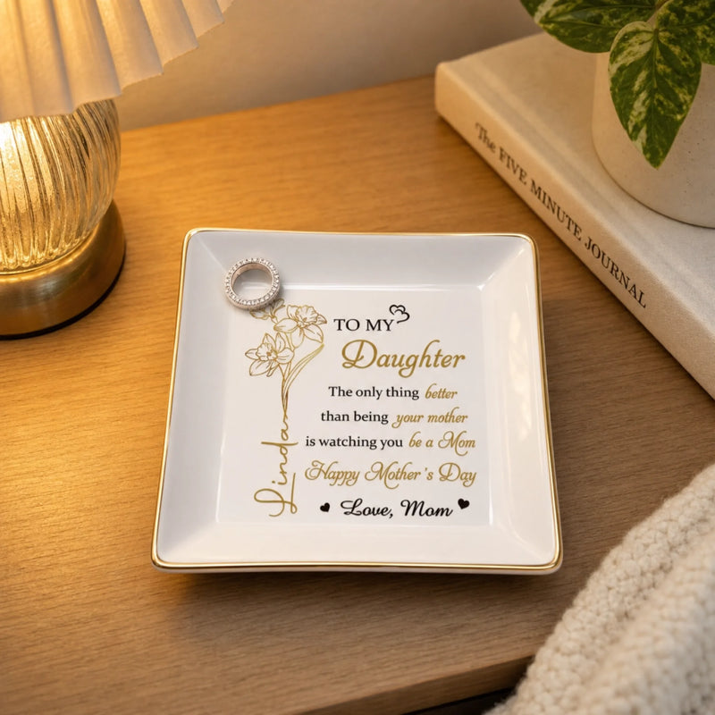 Custom Jewelry Dish - Personalized Mother's Day Birthday Gifts For Daughter - A Graceful Keepsake For Her Story