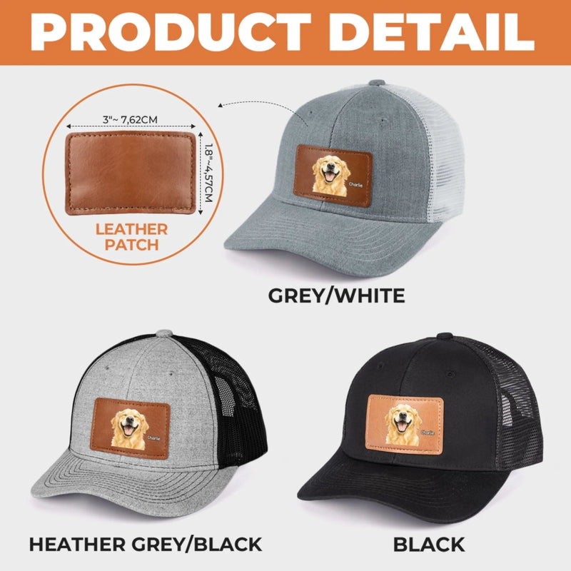 Custom Photo Leather Patch Hat - Personalized Birthday Gifts For Dog Cat Lovers, Dog Dad And Mom, Cat Owners - Real Photo, Real Pet Love