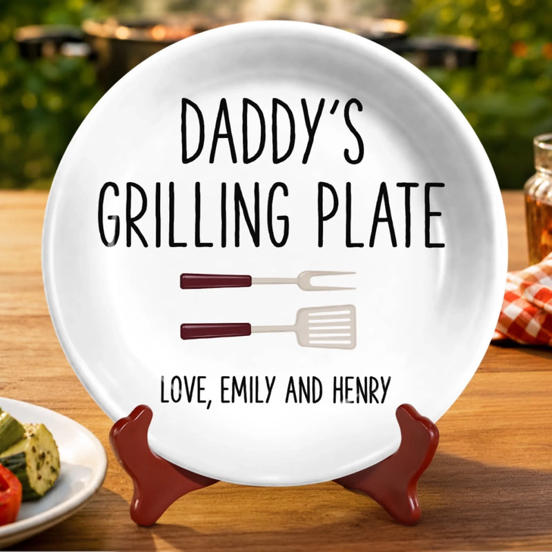 Custom Ceramic Plate - Personalized Father's Day Birthday Gifts For Dad, Grandpa - Cooking Up Good Times