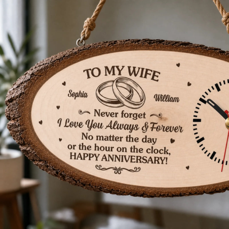 Custom Rustic Wooden Clock - Personalized Anniversary Wedding Gifts For Husband And Wife, Him And Her - Happy Anniversary, Forever Edition