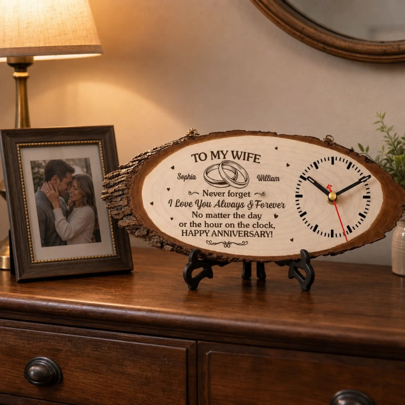 Custom Rustic Wooden Clock - Personalized Anniversary Wedding Gifts For Husband And Wife, Him And Her - Happy Anniversary, Forever Edition