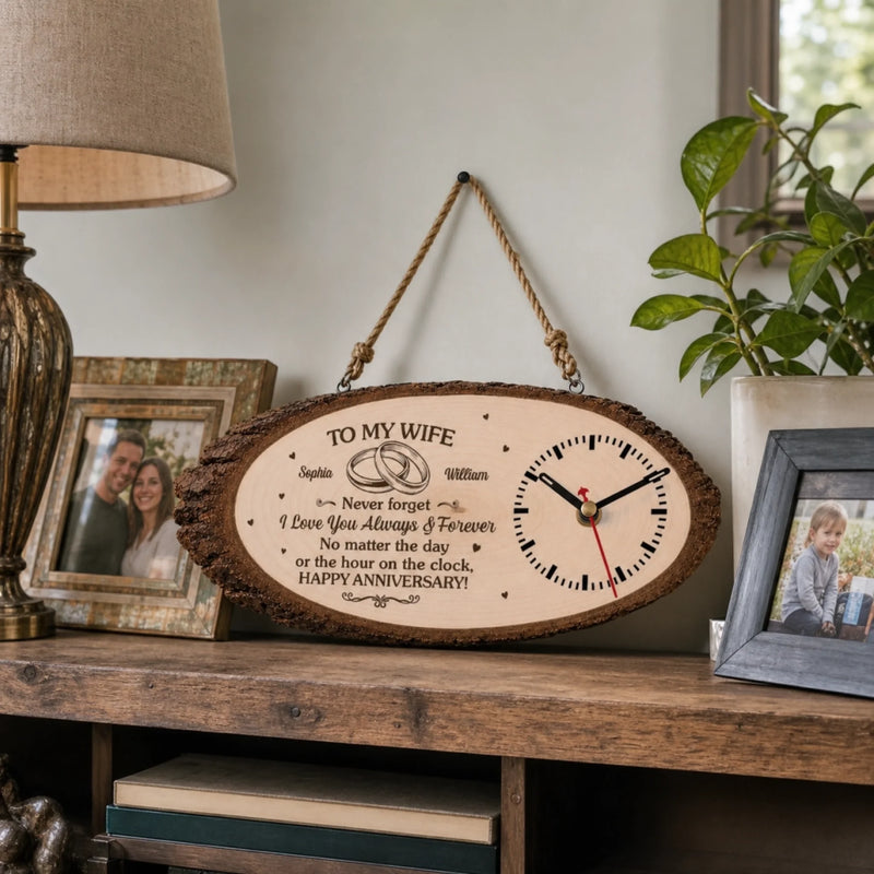 Custom Rustic Wooden Clock - Personalized Anniversary Wedding Gifts For Husband And Wife, Him And Her - Happy Anniversary, Forever Edition