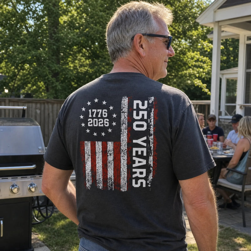 Custom T-shirt - Personalized America 250th Anniversary Gifts For Dad, Grandpa - Raised American Proud