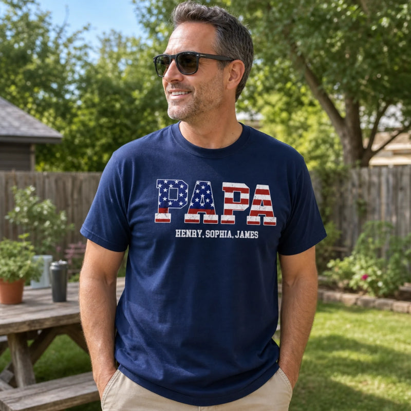 Custom T-shirt - Personalized America 250th Anniversary Gifts For Dad, Grandpa - Raised American Proud
