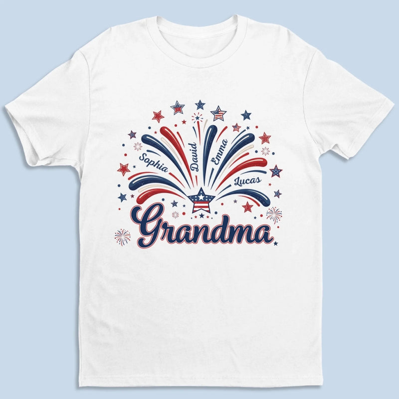 Custom T-shirt, Premium T-shirt, Hoodie - Personalized 4th Of July Gifts For Mom, Grandma - Family Lights Up Her World
