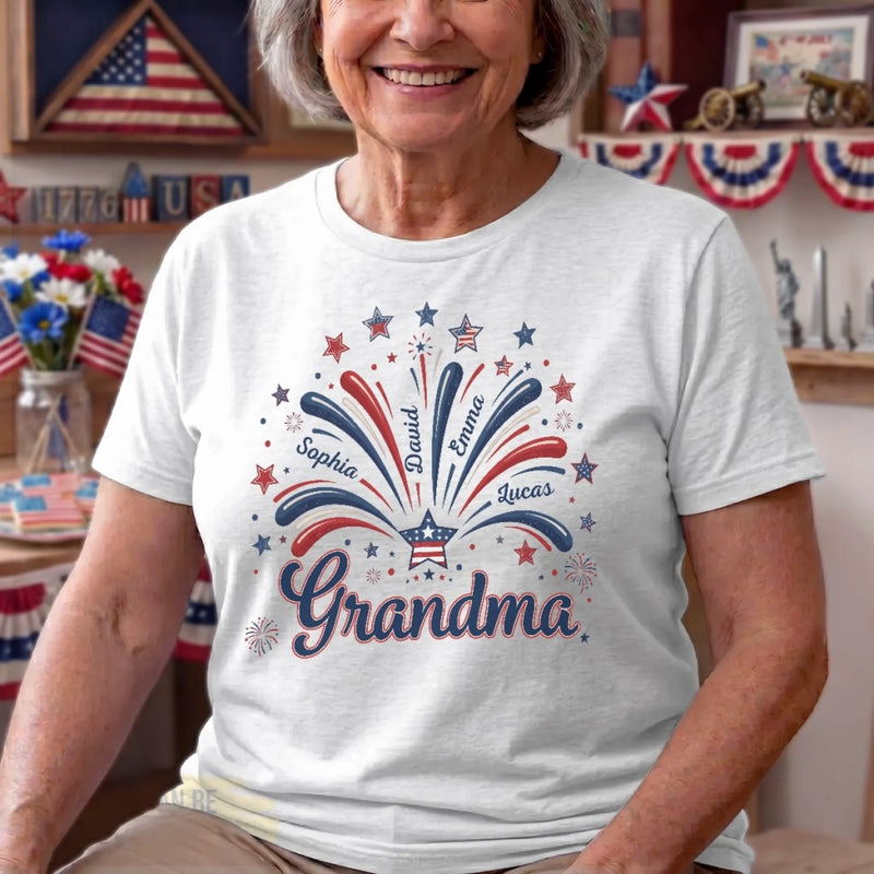 Custom T-shirt, Premium T-shirt, Hoodie - Personalized 4th Of July Gifts For Mom, Grandma - Family Lights Up Her World
