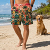 Custom Photo Funny Caricature Tropical Hawaiian Aloha Men Beach Shorts - Personalized Summer Vacation And Travel Gifts For Dog Cat Lovers, Dog Dad And Mom, Cat Owners - Palm Trees And Puppy Breeze
