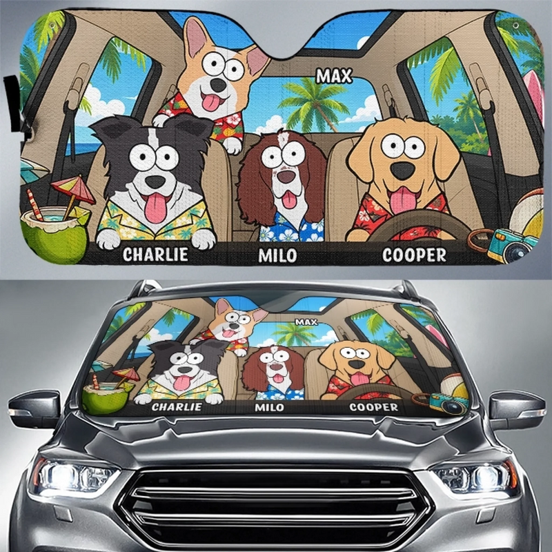 Custom Auto Windshield Sunshade, Car Window Protector - Personalized Birthday Gifts For Dog Cat Lovers, Dog Dad And Mom, Cat Owners - Life’s Better With Paws