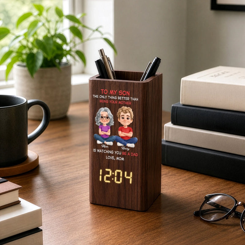 Custom Pen Holder With Clock - Personalized Father's Day Birthday Gifts For Son - My Son My Greatest Joy