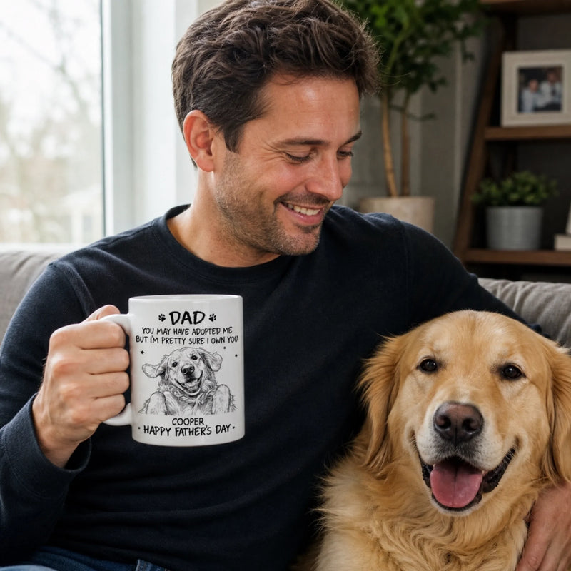 Custom Photo Mug - Personalized Father's Day Birthday Gifts For Dog Cat Lovers, Dog Dad, Cat Owners - You Adopted Me, I Trained You