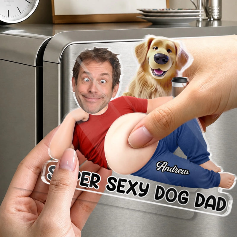 Custom Photo Dad Bod Belly Squishy Acrylic Fridge Magnet – Personalized Father's Day Funny Gifts For Dog Cat Lovers, Dog Dad, Cat Owners – Paws Make Life Better