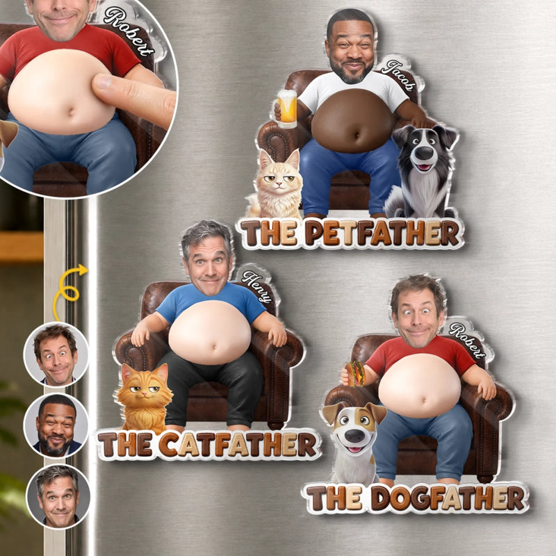 Custom Photo Dad Bod Belly Squishy Acrylic Fridge Magnet – Personalized Father's Day Funny Gifts For Dog Cat Lovers, Dog Dad, Cat Owners – Life Is Better With Paws