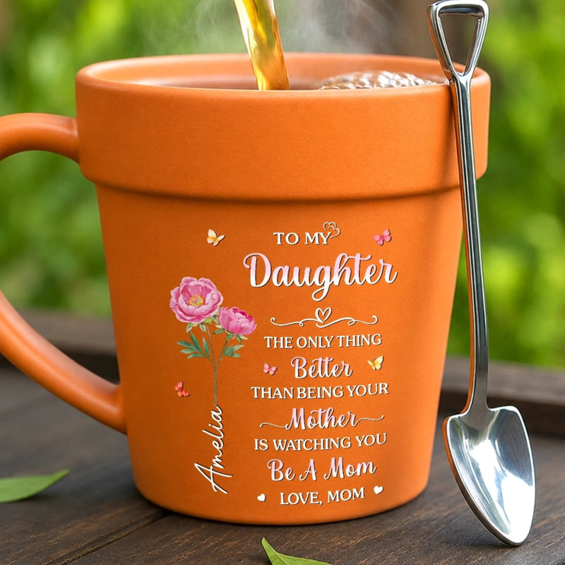 Custom Plant Pot Ceramic Mug - Personalized Birthday Garden Gifts For Gardeners, Daughter - Bloomed With Love