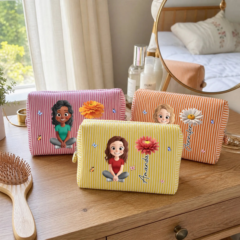 Custom Makeup Bag – Personalized  Best Friend Birthday Gifts For Women, Besties, Sisters, BFF – Beautiful Strong And Loved