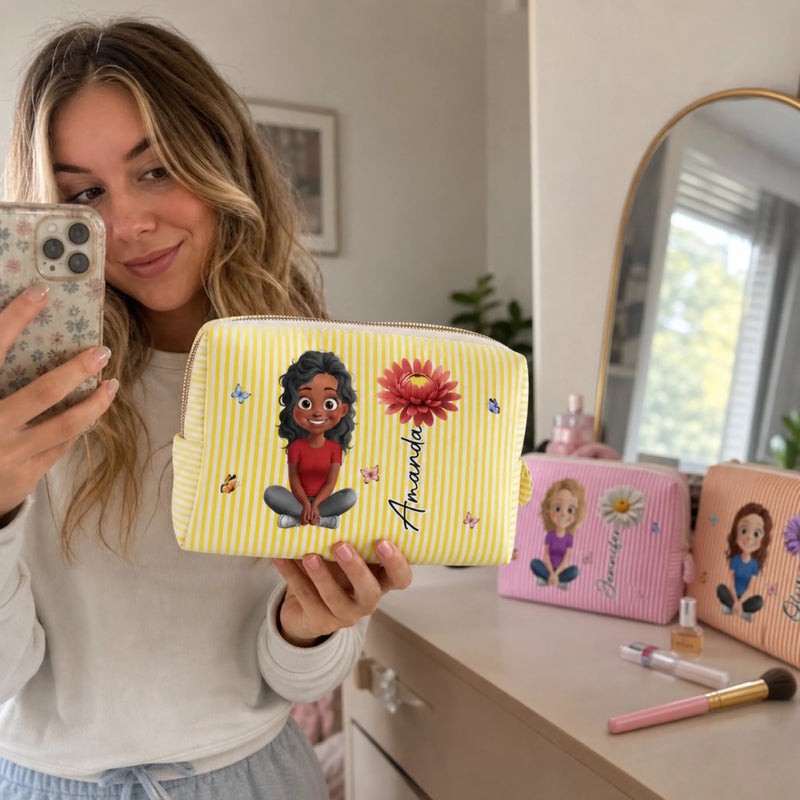 Custom Makeup Bag – Personalized  Best Friend Birthday Gifts For Women, Besties, Sisters, BFF – Beautiful Strong And Loved