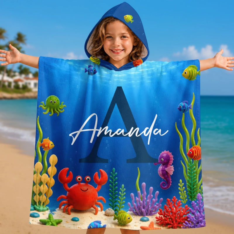Custom Poncho Beach Towel - Personalized Summer Vacation And Travel Gifts For Women, Men, Kids - My Little Underwater Kingdom