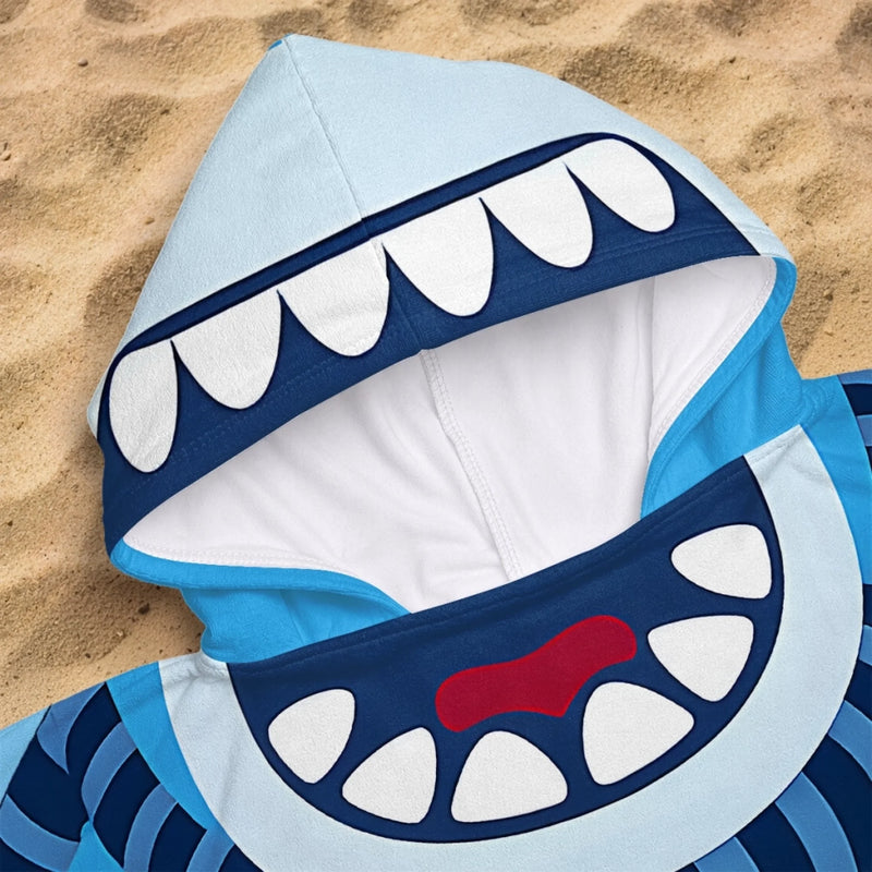 Custom Poncho Beach Towel - Personalized Summer Vacation And Travel Gifts For Women, Men, Kids - Beware Of Cute Shark Bites