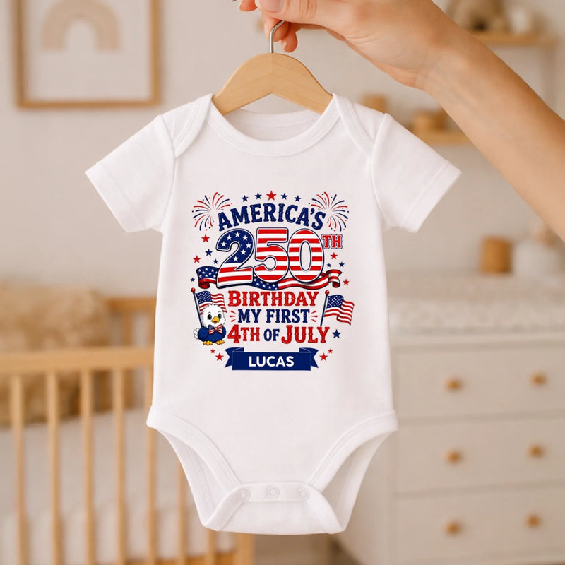 Custom Baby Onesie - Personalized Baby Shower, Gender Reveal, America 250th Anniversary Gifts For New Moms, New Dads, New Parents - Little Patriot Shines Bright