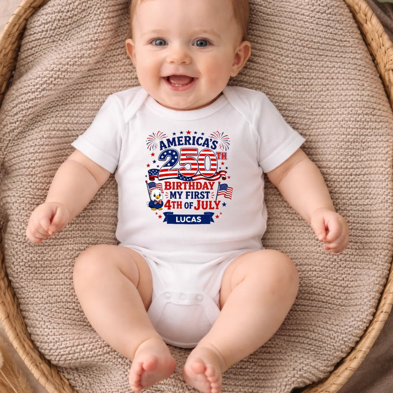 Custom Baby Onesie - Personalized Baby Shower, Gender Reveal, America 250th Anniversary Gifts For New Moms, New Dads, New Parents - Little Patriot Shines Bright