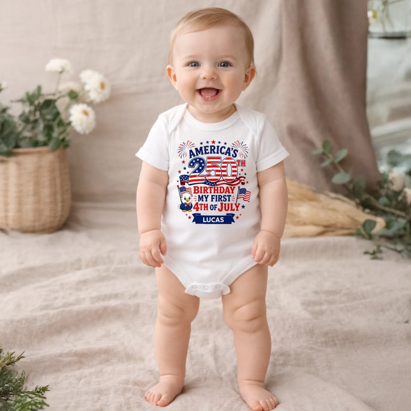 Custom Baby Onesie - Personalized Baby Shower, Gender Reveal, America 250th Anniversary Gifts For New Moms, New Dads, New Parents - Little Patriot Shines Bright