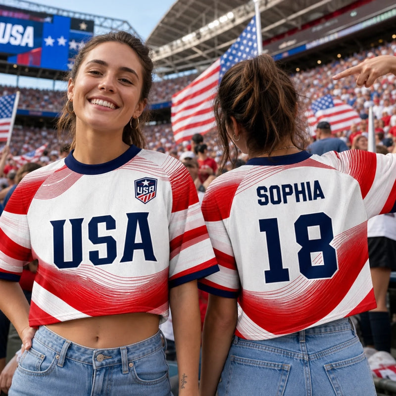 Custom Women's USA 2026 Jersey Crop Tee - Personalized Birthday Gifts For Soccer Lovers, Sports Fans, Sports Lovers - Chasing Goals, Making History
