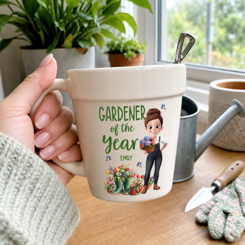 Custom Plant Pot Ceramic Mug - Personalized Birthday Garden Gifts For Gardeners - My Happy, Blooming Sanctuary