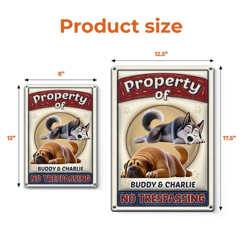 Custom Pet Name Sleeping Dog Property Sign for Dog Lovers - Personalized Metal Sign