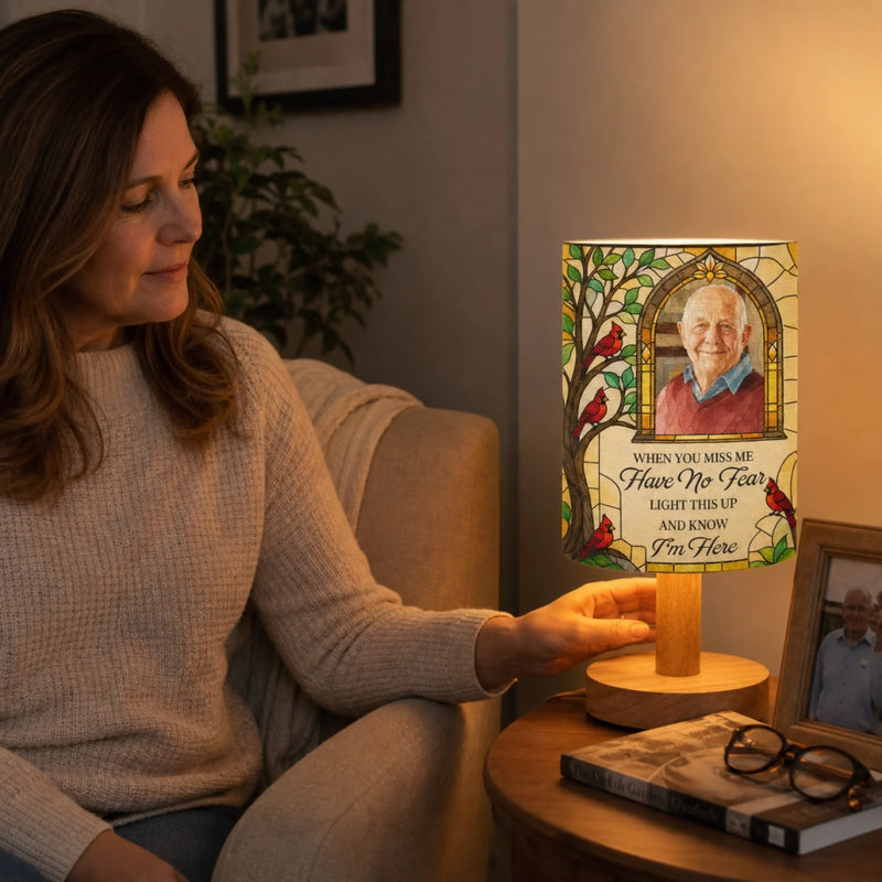 Custom Photo Linen Bedside Table Lamp - Personalized Memorial Sympathy Gifts For Loss Of Mom, Dad - Always Loved Never Forgotten