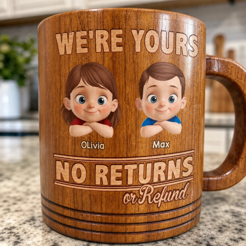 Too Cute To Return - Family Personalized Custom Wooden Mug - Father's Day, Gift For Dad, Grandpa