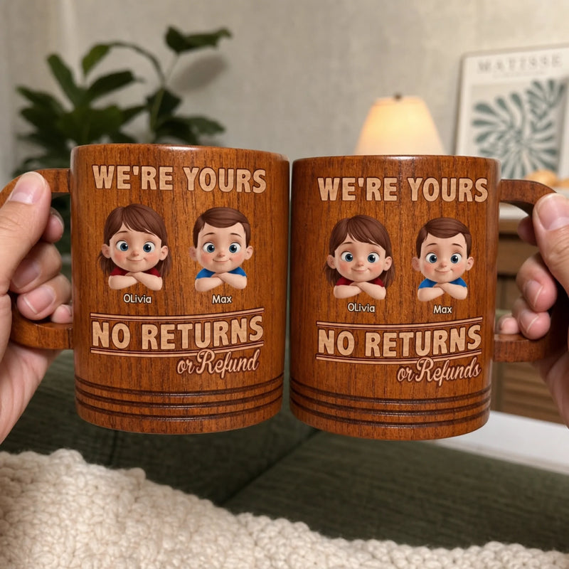 Too Cute To Return - Family Personalized Custom Wooden Mug - Father's Day, Gift For Dad, Grandpa
