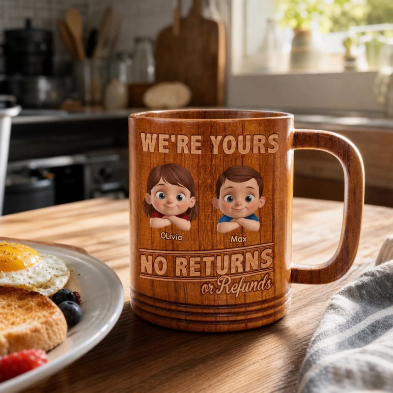 Too Cute To Return - Family Personalized Custom Wooden Mug - Father's Day, Gift For Dad, Grandpa