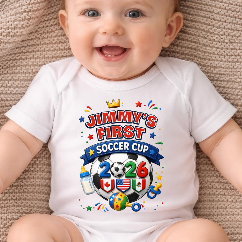 Custom World Football Baby Onesie - Personalized Baby Shower, Gender Reveal Gifts For Football Lovers, New Moms, New Dads - My Very First Gold Cup