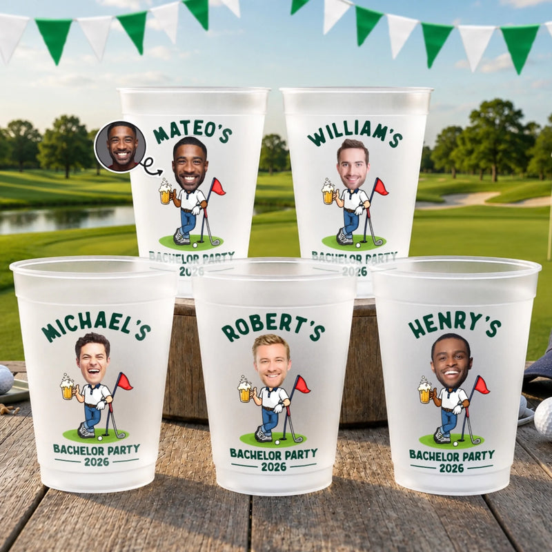 Custom Photo Bachelor Golf Party Cups - Personalized Birthday Gifts For Golf Lovers, Sports Fans, Sports Lovers - Golf More Stress Less