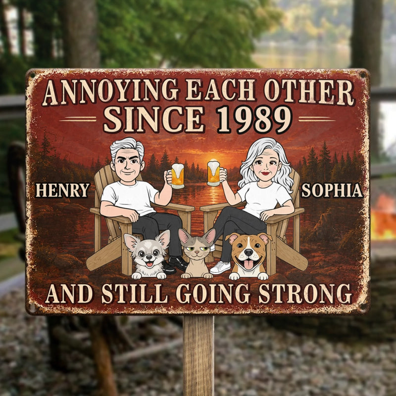 Custom Home Decor Metal Sign - Personalized Anniversary Wedding Camping Gifts For Campers, Husband And Wife, Him And Her, Dog Cat Lovers, Dog Dad And Mom - Crazy Together