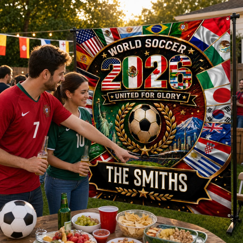 Custom World Football Backdrop - Personalized Birthday Gifts For Football Lovers, Sports Fans, Sports Lovers - United For Global Soccer Glory