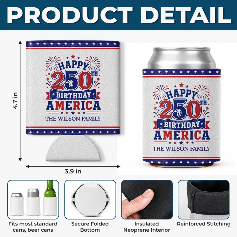 Custom Leather Can Cooler - Personalized America 250th Anniversary Gifts For Mom, Dad, Brother, Sister, Kids - Freedom Lives Here