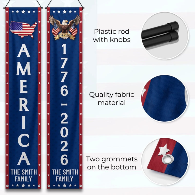 Custom Porch Banner Set - Personalized America 250th Anniversary Gifts For Mom, Dad, Brother, Sister, Kids - Freedom Never Fades