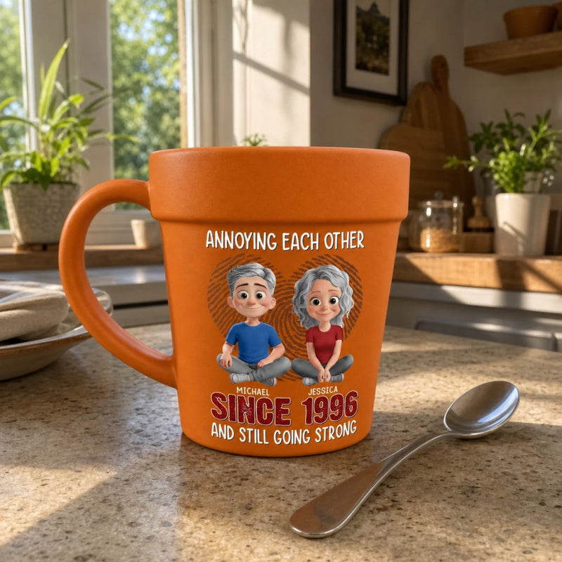 Custom Plant Pot Ceramic Mug - Personalized Birthday Garden Gifts For Husband And Wife, Him And Her - Growing Older, Loving Deeper