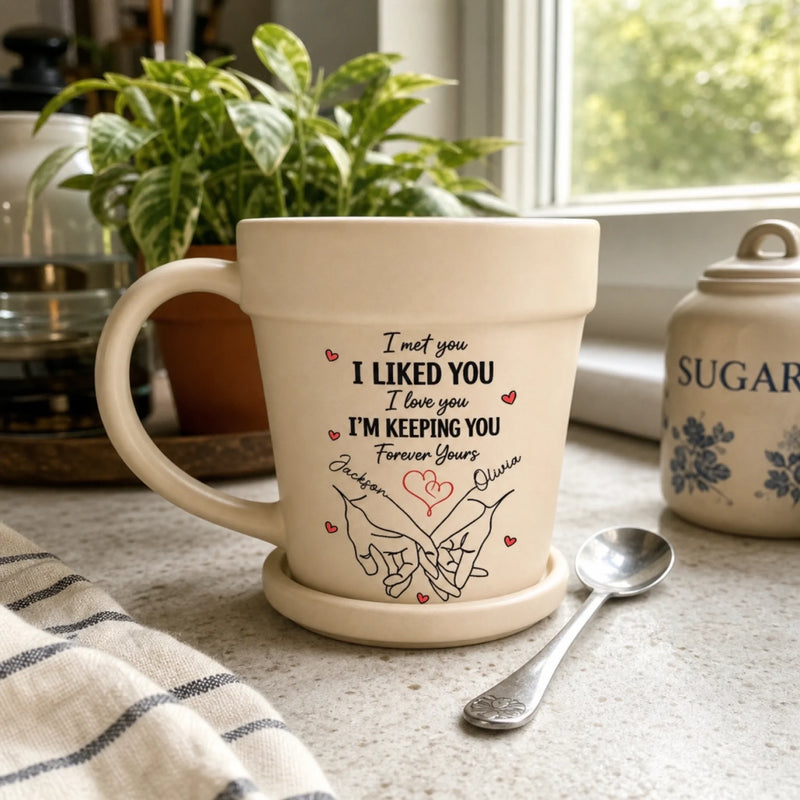 Custom Plant Pot Ceramic Mug - Personalized Birthday Garden Gifts For Husband And Wife, Him And Her - A Promise Kept Forever