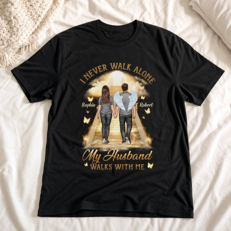 Custom Unisex T-shirt, Premium T-shirt, Hoodie - Personalized Memorial Sympathy Gifts For Loss Of Husband, Wife - His Wings Guide My Steps