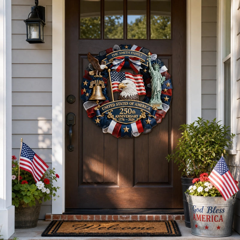 Custom Wood Sign - Personalized America 250th Anniversary Gifts For Mom, Dad, Brother, Sister, Kids - Family Forever United