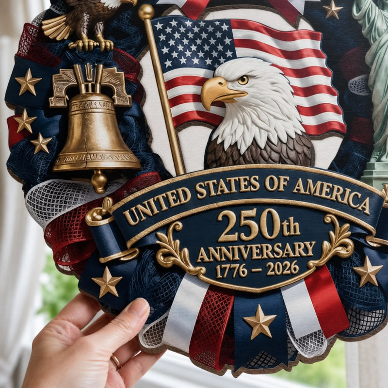 Custom Wood Sign - Personalized America 250th Anniversary Gifts For Mom, Dad, Brother, Sister, Kids - Family Forever United