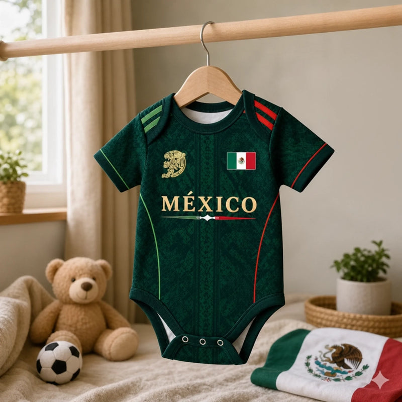 Custom Mexico World Football Baby Jersey Bodysuit
 - Personalized Baby Shower, Gender Reveal Gifts For New Moms, New Dads, Football Lovers - The Team's Youngest MVP